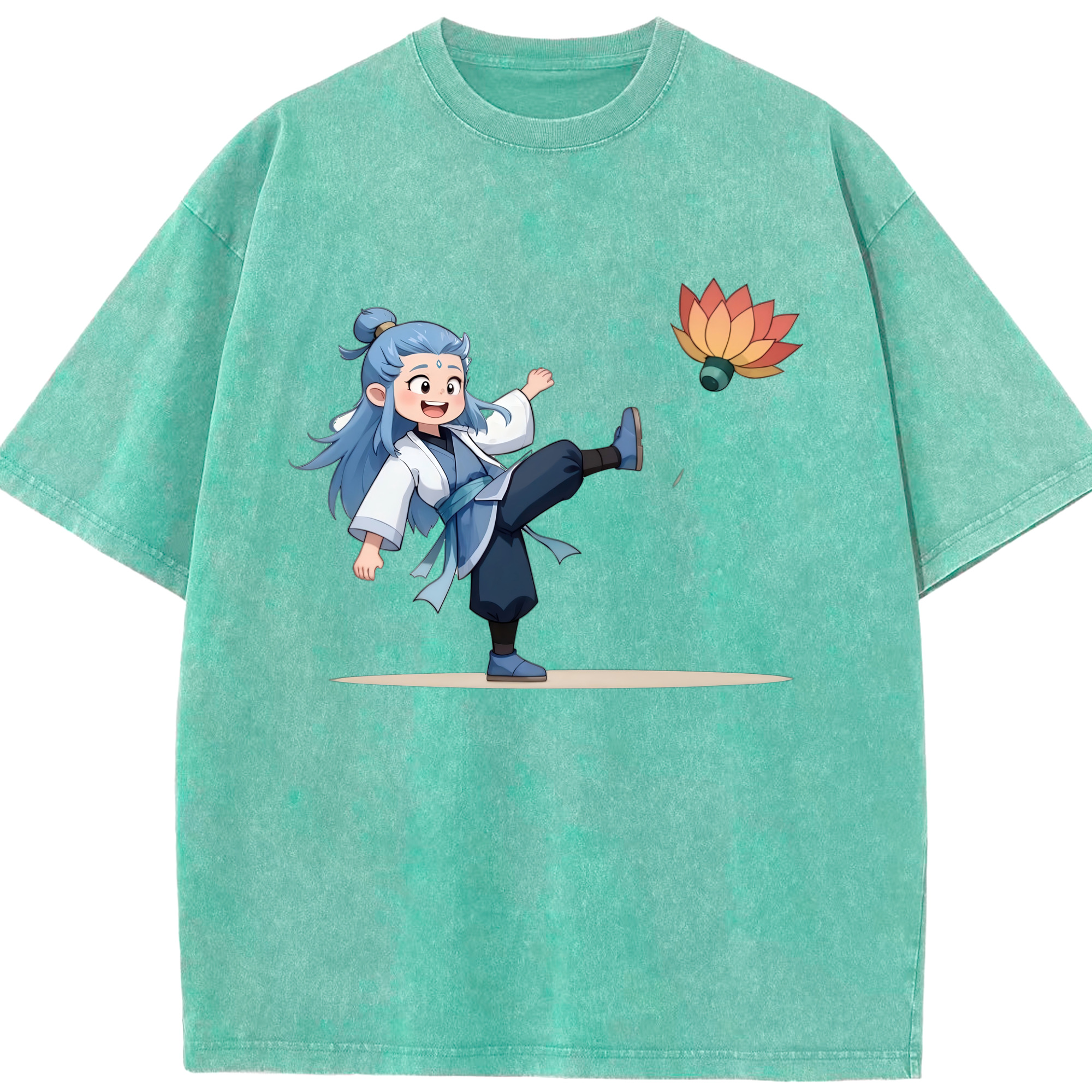 （画像用） Ne Zha 2 ナタ 魔童の大暴れ 綿100% ヴィンテージ風 半袖Tシャツ（フロントプリント）